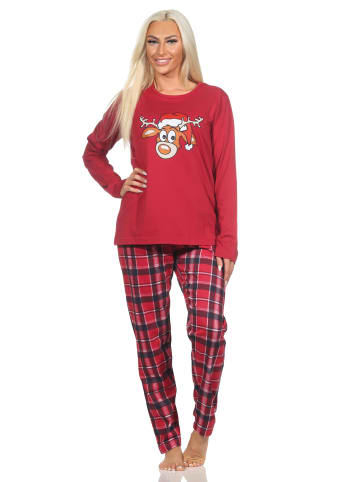 NORMANN Schlafanzug Weihnachten langarm Renntier - 88340 in rot
