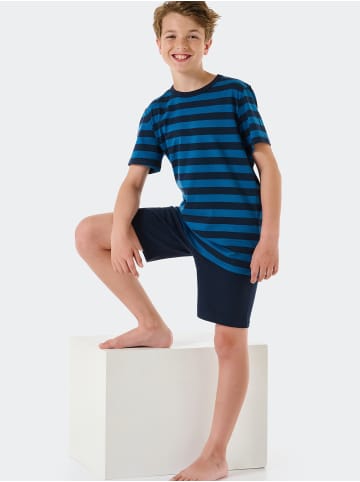 Schiesser Kurzer Schlafanzug Basic Kids in Blau