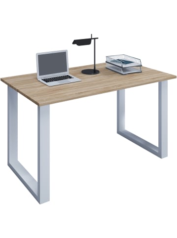 VCM Schreibtisch Bürotisch Computertisch 110x50 Lona U in Weiß / Sonoma-Eiche