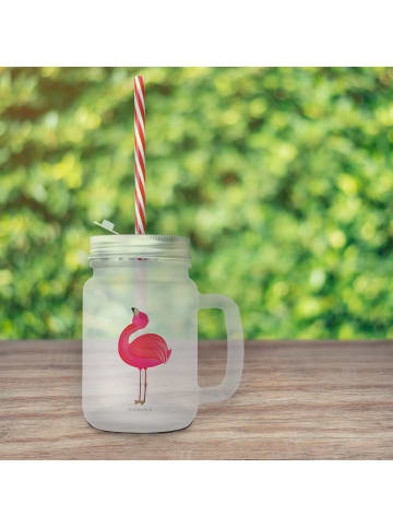 Mr. & Mrs. Panda Trinkglas Mason Jar Flamingo Stolz ohne Spruch in Transparent