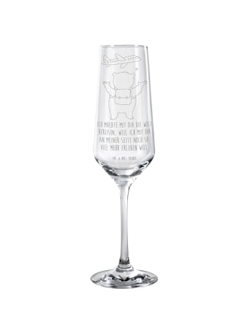 Mr. & Mrs. Panda Champagnerglas Bär Flugzeug mit Spruch in Transparent