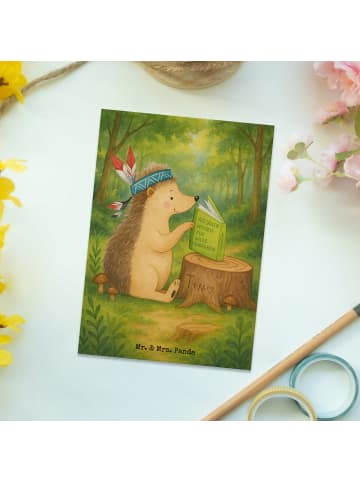 Mr. & Mrs. Panda Postkarte Igel Federschmuck Design ohne Spruch in Weiß