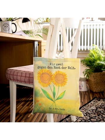 Mr. & Mrs. Panda Einkaufstasche Blume Sonnenblume Design mit Spruch in Weiß