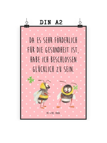 Mr. & Mrs. Panda Bild Hummeln Kleeblatt mit Spruch in Rot Pastell