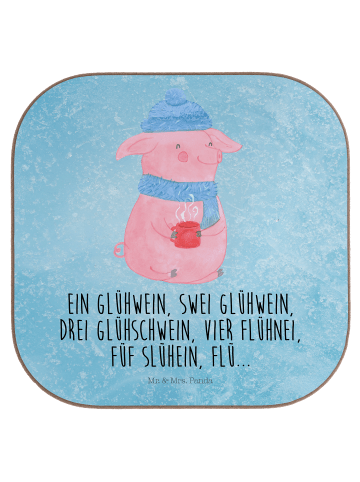 Mr. & Mrs. Panda Glasuntersetzer Schweinchen Glühwein mit Spruch in Eisblau