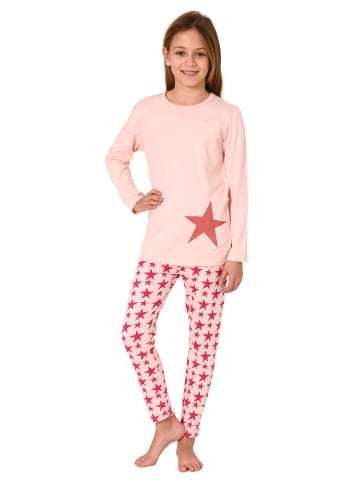 NORMANN Schlafanzug langarm Pyjama Sterne in rose