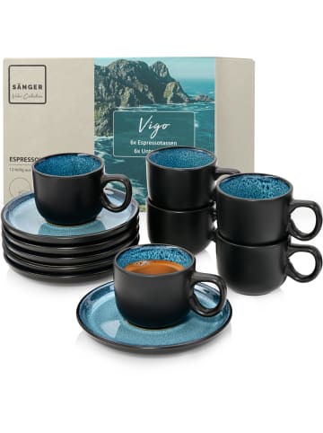 Sänger 12-tlg. Espressotassen Set Vigo in Blau aus Steingut