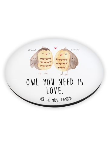 Mr. & Mrs. Panda Rund Magnet Eulen Liebe mit Spruch in Weiß