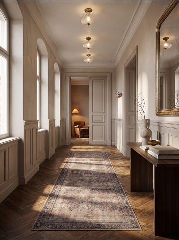 KADIMA DESIGN Kurzflor-Teppich waschbar VERNANTE Rosetten Ranken Wohnzimmer in Braun-Grau