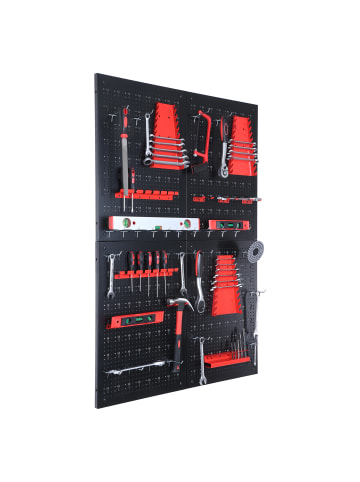 relaxdays 4 x Werkzeugwand mit 39-tlg. Zubehör in Schwarz/ Rot - (B)40 x (H)60 x (T)2 cm