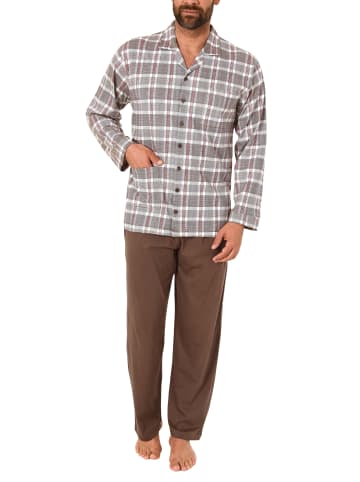 NORMANN Pyjama Schlafanzug langarm zum durchknöpfen - 37543 in braun