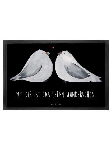Mr. & Mrs. Panda Fußmatte Turteltauben Liebe mit Spruch in Schwarz