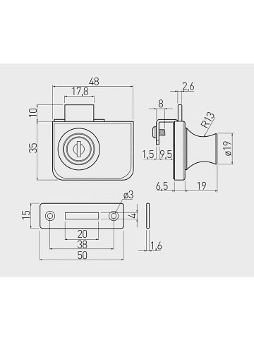 VCM  Vitrinenschloß Glastür Schloß Sicha in Silber