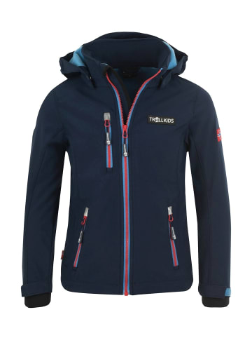 Trollkids Softshell Jacke "Preikestolen" in Marineblau / Mittelblau / Rot