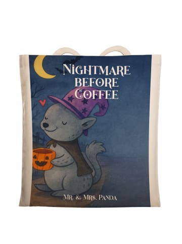 Mr. & Mrs. Panda Baumwolltasche Kater Kaffee Design mit Spruch in Weiß