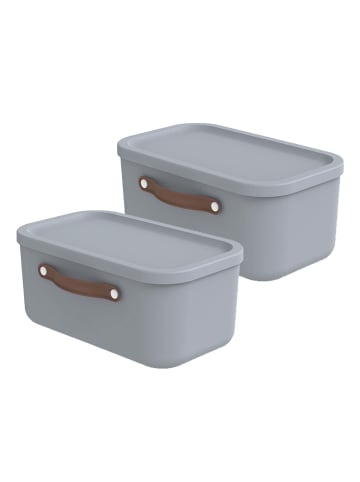 Rotho 2er-Set Kiste mit Deckel Maloja 12l in Misty blau
