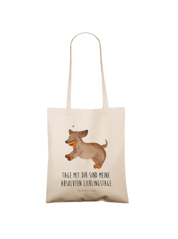 Mr. & Mrs. Panda Tote Bag Hund Dackel mit Spruch in Creme