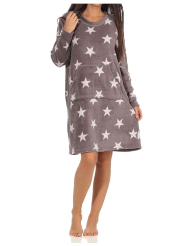 NORMANN Nachthemd Sterne weichem Coral Fleece - 51218 in grau