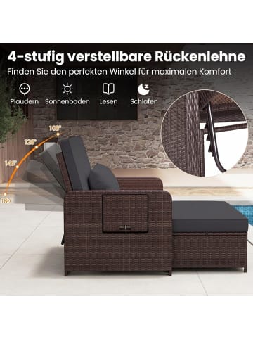COSTWAY 3 in 1 Polyrattan 2-Sitzer Balkonmöbel Gartenliege in Schwarz