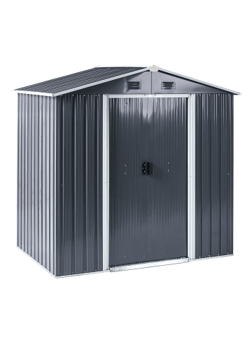 Beliani Gerätehaus mit Holzunterstand CIRELLA in Grau/Weiß