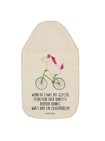 Mr. & Mrs. Panda Wärmflasche Einhorn Radfahrer mit Spruch in Weiß