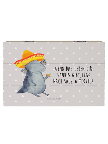 Mr. & Mrs. Panda Holzkiste Axolotl Tequila mit Spruch in Grau Pastell