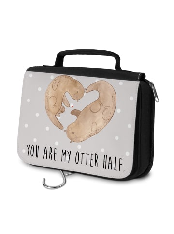 Mr. & Mrs. Panda Kulturbeutel Otter Herz mit Spruch in Grau Pastell