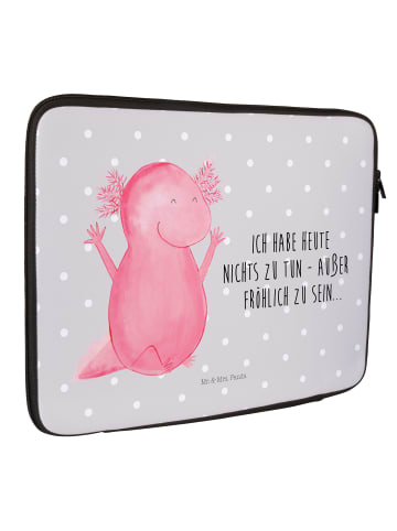 Mr. & Mrs. Panda Laptop Tasche Axolotl Hurra mit Spruch in Grau Pastell