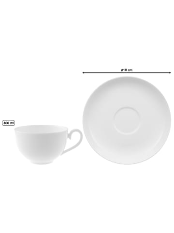 Villeroy & Boch 6er Set Café au Lait Tassen mit Untertassen Royal in Weiß 400 ml