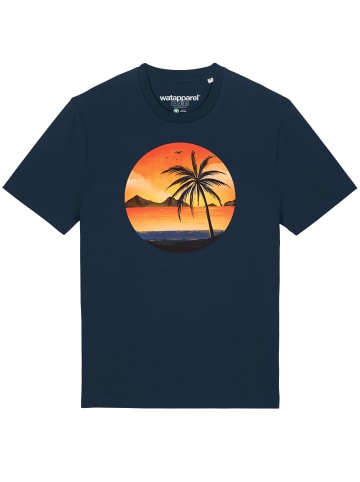 wat? Apparel T-Shirt Sunset on palm beach in Dunkelblau