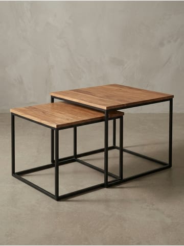KADIMA DESIGN Industrie-Stil Wohnzimmertisch 2er Set, Holz & Metall, Quadratisch