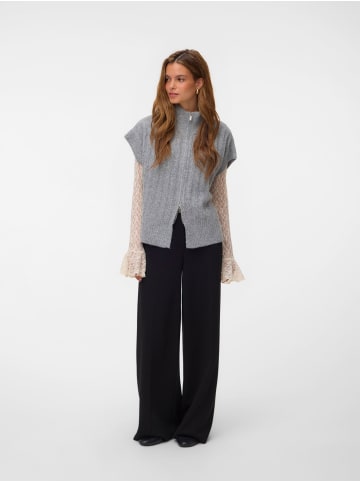 Vero Moda Rib Highneck Zipper Vest in Medium Grey Melange