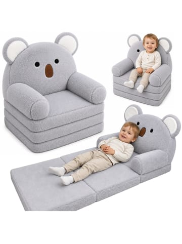 Wisam Lean Toys Koala 2-in-1 Liegesessel für Kinder, weicher Plüsch, Grau