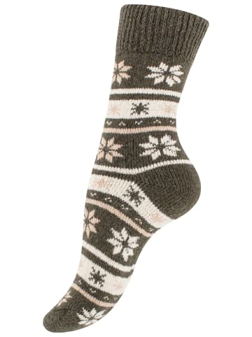 Cotton Prime® 2 Paar Thermosocken Unisex Wintersocken mit Wolle in grün-beige