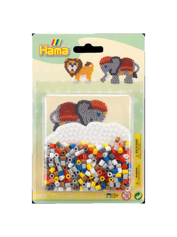Hama Blister Midi-Bügelperlen mit Stiftplatten Löwe, Elefant in bunt
