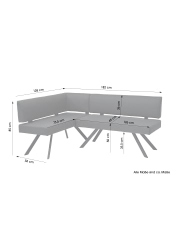 byLiving Eckbank TORONTO in dunkelgrau - 128 x 182, H 85 cm
