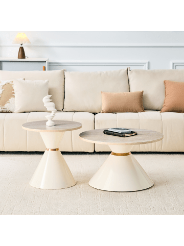 ABRIHOME Couchtisch Set in Natur 2-tlg rund mit Konus Metall