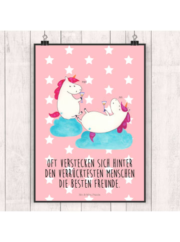 Mr. & Mrs. Panda Bild Einhorn Sekt mit Spruch in Rot Pastell