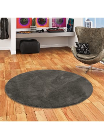 Pergamon Hochflor-Teppich Silky Rund in anthrazit