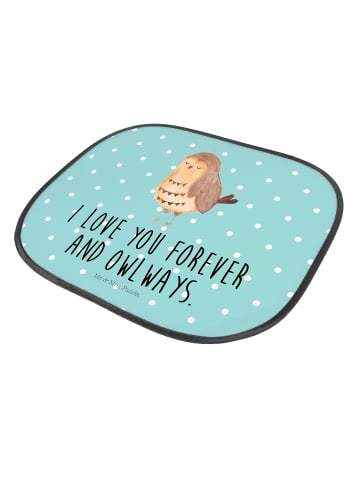 Mr. & Mrs. Panda Sonnenschutz für Auto Eule Zufrieden mit Spruch in Türkis Pastell