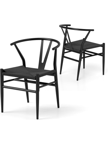 COSTWAY 2er Set Esszimmerstühle stapelbar mit Metallrahmen in Schwarz