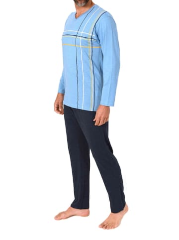 NORMANN Schlafanzug langarm Frontprint in blau