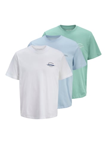 JACK & JONES Junior 3er Pack T-Shirts JJBRANDON TEE S/S CREW NECK in mineral blue