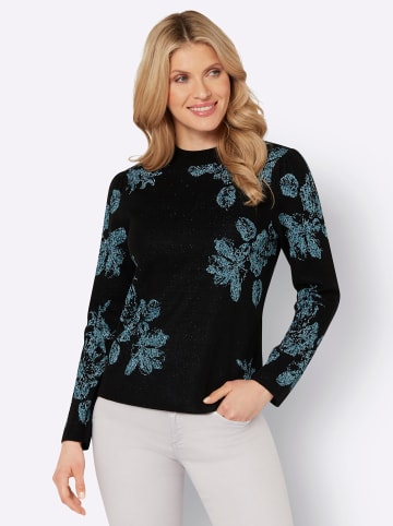 Sieh an! Jacquard-Pullover in schwarz-türkis-gemustert