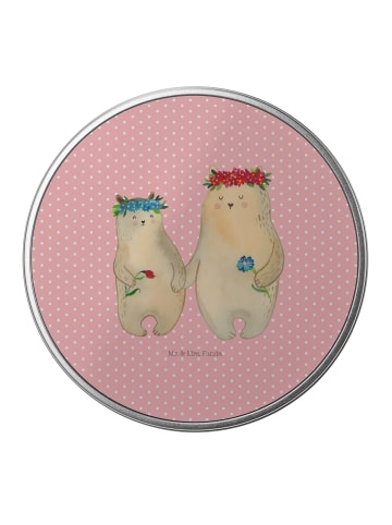 Mr. & Mrs. Panda Blechdose rund Bären mit Blumenkranz ohne Spruch in Rot Pastell