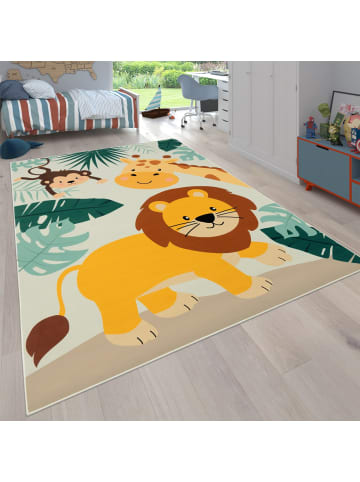 KADIMA DESIGN Kinderteppich waschmaschinenwaschbar Dschungeltiere‑Muster in Beige