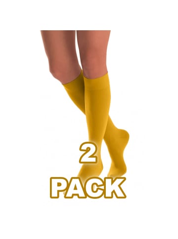 COFI 1453 Damen 2er Kniestrümpfe Lycra-Kniesocken mit 60 DEN Onesize in Mustard