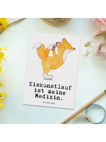 Mr. & Mrs. Panda Postkarte Fuchs Eiskunstläufer mit Spruch in Weiß