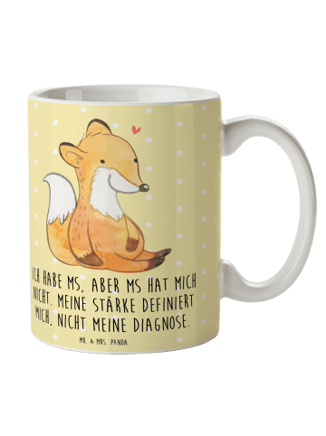 Mr. & Mrs. Panda Kaffeetasse Fuchs Multiple Sklerose mit Spruch in Gelb Pastell
