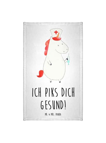 Mr. & Mrs. Panda Gästehandtuch Einhorn Krankenschwester mit Spruch in Weiß